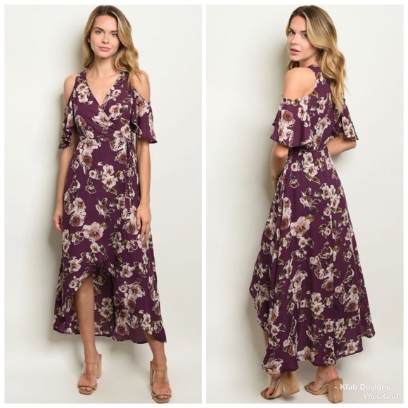 🛍LAST 1! Plum Floral Hi Lo Cold Shoulder Maxi! - Picture 5 of 6